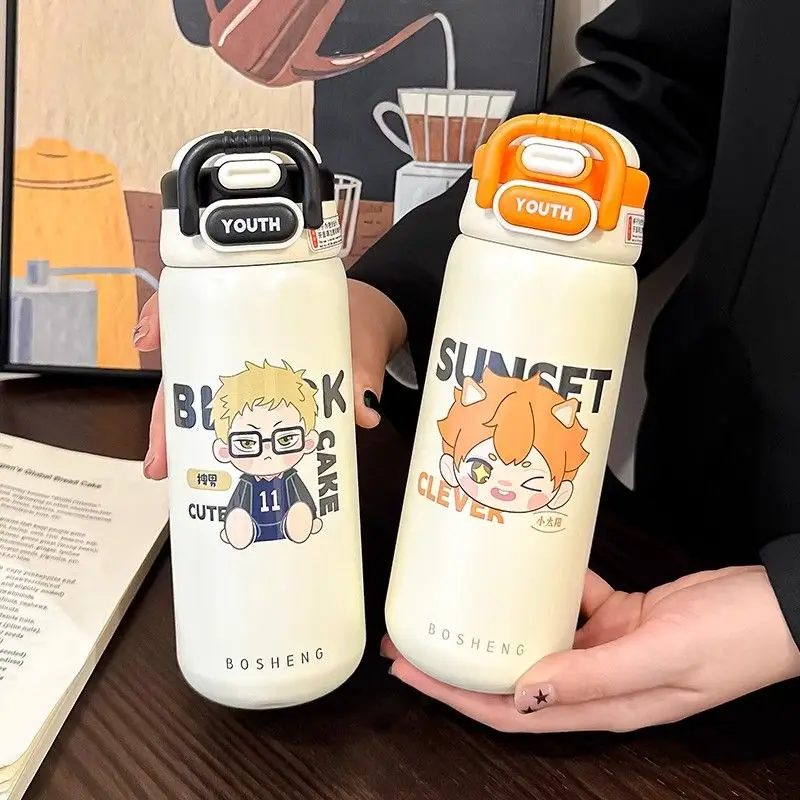 Haikyuu!! Cartoon Anime Charakter Zweidimensionale Edelstahl Thermos Tasse Kreative Persönlichkeit Kinder Student Stroh Wasser Tasse Image