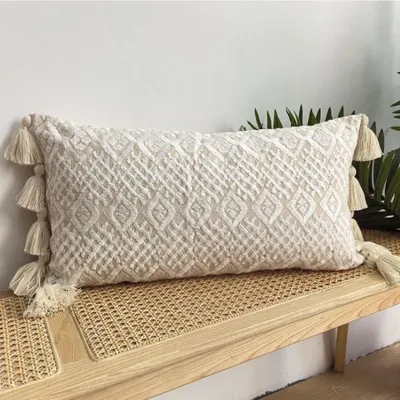 Dekoration Kissenbezug 30 x 60 lange Lendenwirbelsäule im Boho-Stil, bestickt mit Blumenmuster, Image