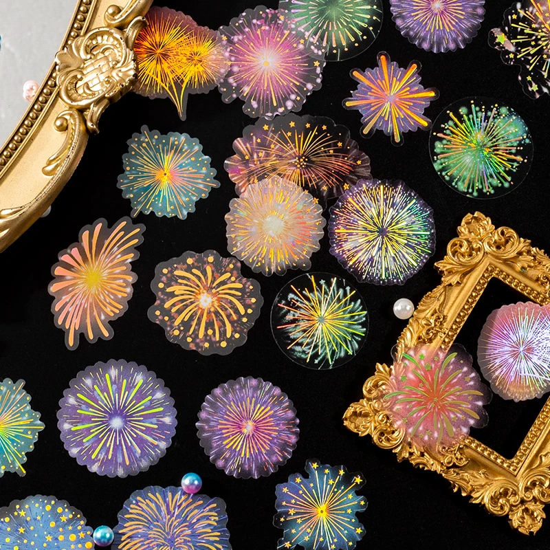 20PCS Splendid Fireworks Dekorative PET Laser Silber Aufkleber Pack DIY Scrapbooking Material Label Tagebuch Telefon Journal Planer Image