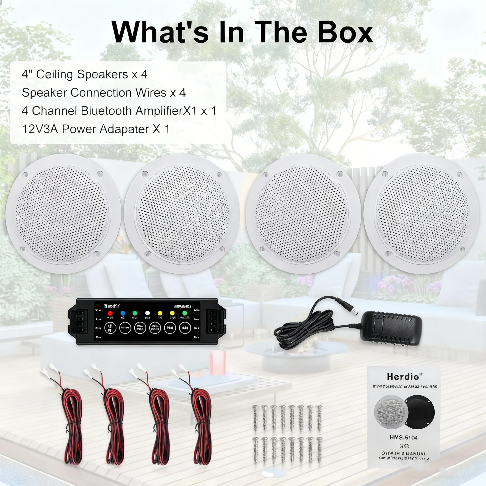 Herdio 4-Zoll-Deckenlautsprecher, Bluetooth, wasserdicht, 320 W, 2-Wege-Deckenlautsprecher zur Unterputzmontage, für Badezimmer, Küche, Boot, 4 Stück