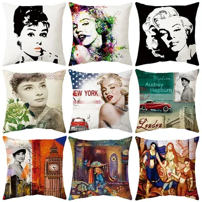 Marilyn Monroe Kissenbezug Vintage Audrey Hepburn Filmstar Dekokissenbezug für Zuhause Sofa Samt Image