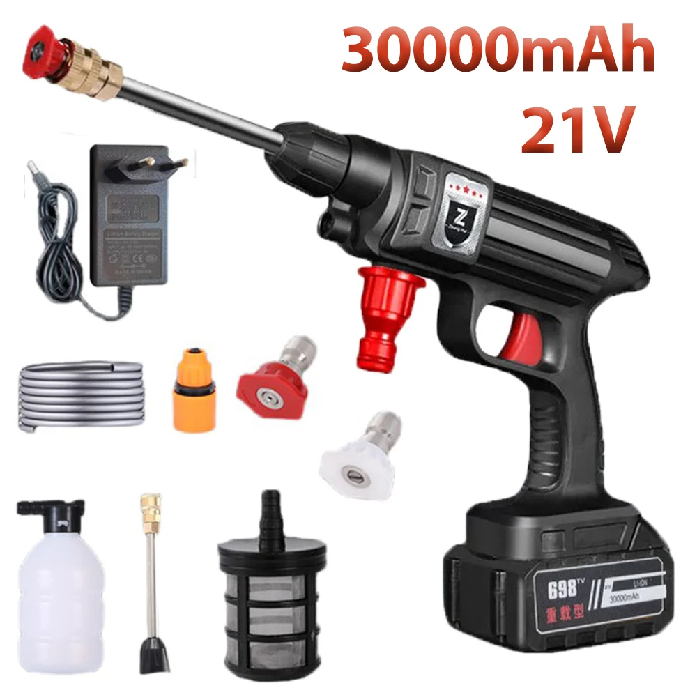 30bar kabellose Hochdruck-Auto waschanlage Pistole Schaum generator Wasser pistole Sprüh reiniger Auto waschmaschine mit 2 Batterien