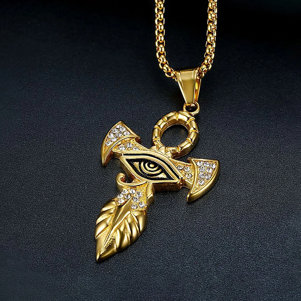 Vintage Gold Farbe Auge des Horus Anhänger Halskette 316l Edelstahl Punk Hip Hop Kreuz Halsketten für Männer Amulett Schmuck Geschenke