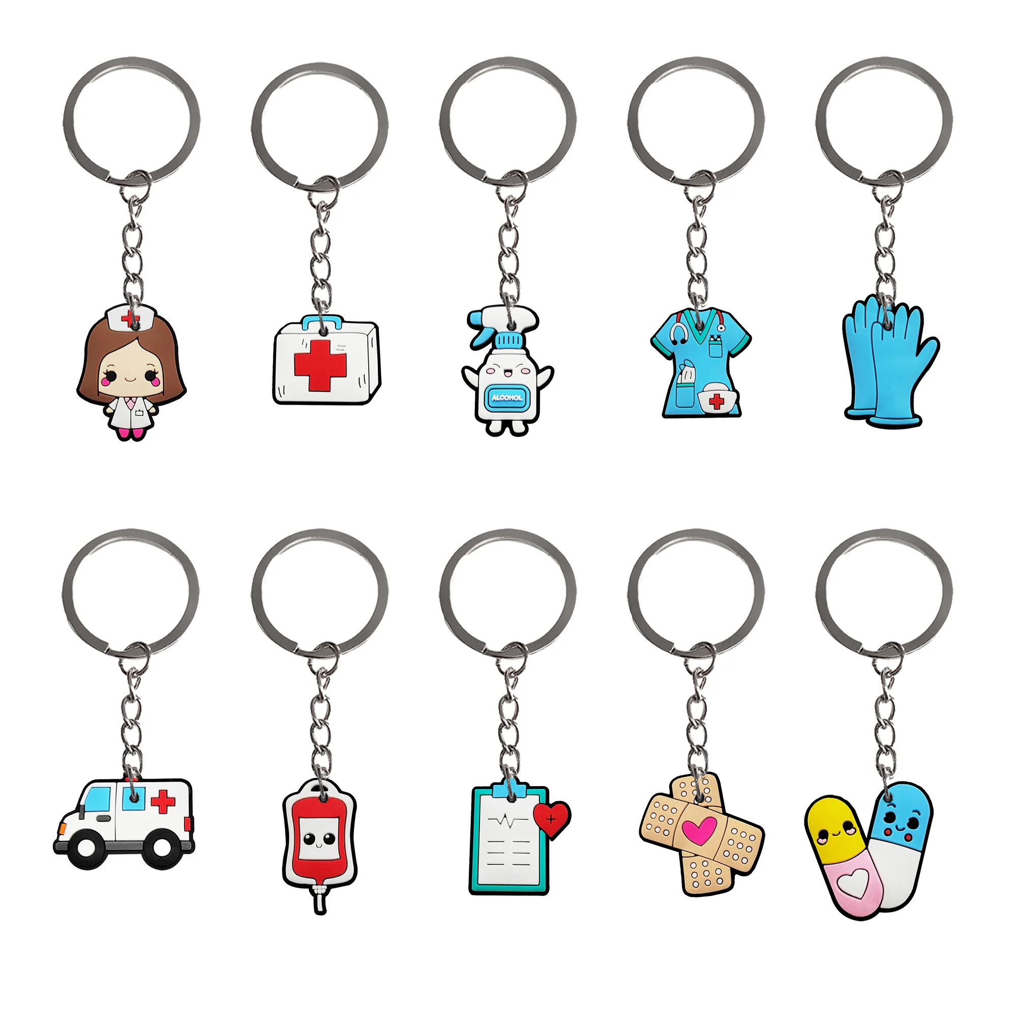 1-10Pcs Cartoon Krankenschwester Erste Hilfe Kit Krankenwagen Pflaster Pvc Weiche Schlüsselbund Ornament Schlüsselanhänger Halter Organizer schlüssel Zubehör Image
