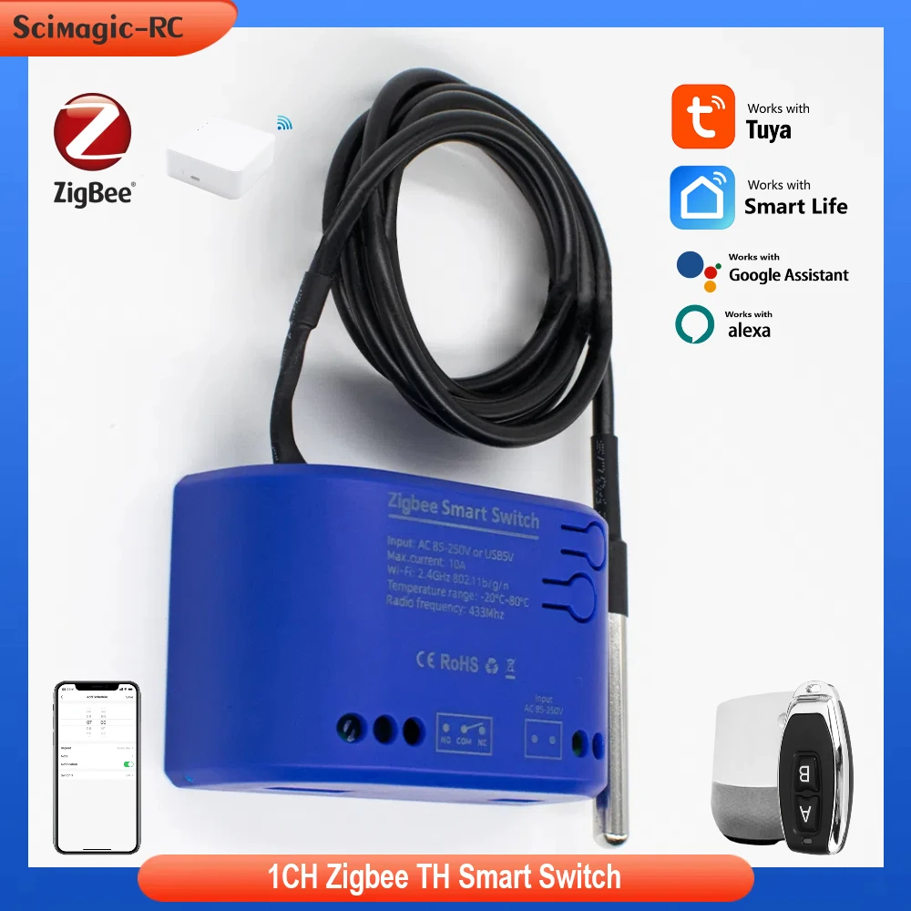 Zigbee Tuya Smart Switch Mit Temperatur Sensor Passive Trocken Kontakt Zigbee Timer RF Relais Arbeit Mit Home Assistant Alexa Image