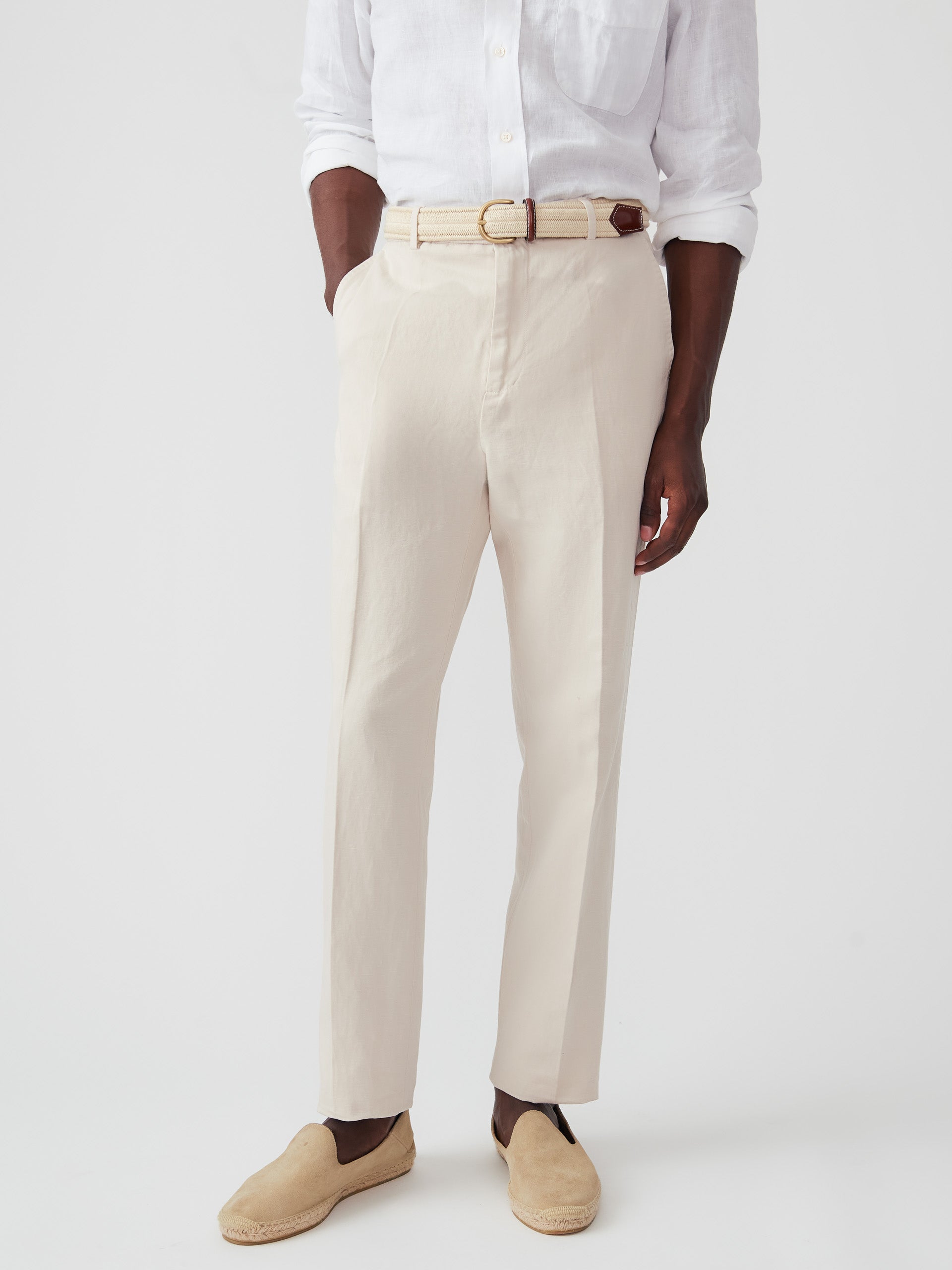 J.McLaughlin Men's Linen Cotton Twill Oxford Pants Stone, Size 32 | Cotton/Linen