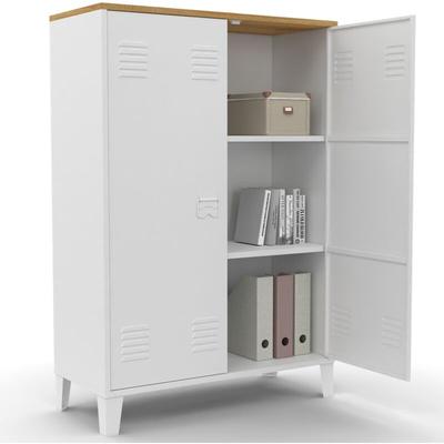 Idmarket - Unterschrank ester 2 Türen Metall weiß und Holzplatte Industriedesign Image