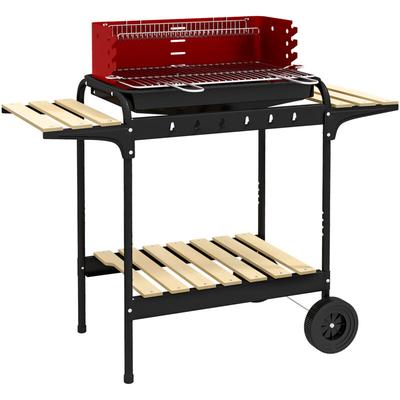 Outsunny - Holzkohlegrill aus Metall bbq Smoker mit Räder, höheverstellbar Grillrost, Holzablage, Image