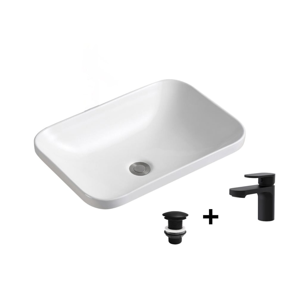 Vasque à encastrer rectangulaire 53x37cm + robinet + bonde