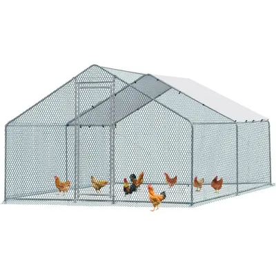 Chicken Coop, Large Metal Chicken House, Poultry Habitat Cage with Waterproof Cover, Walk-in Chicken