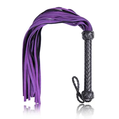 68cm Leather Handle Purple Black Cowhide Tassels Horse Whip Riding Crop Flogger Paddle Slapper Horse