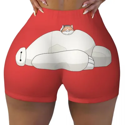 Custom Mochi Laying On Baymax Workout Running Volleyball Shorts Women's Gym Yoga Shorts