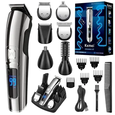 Kemei All In One Hair Beard Trimmer For Men Facial & Body Groomer Hair Clipper Electric Shaver Nose