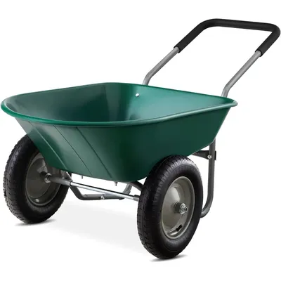 Dual-Wheel Home Utility Yard Wheelbarrow Garden Cart w/Built-in Stand for