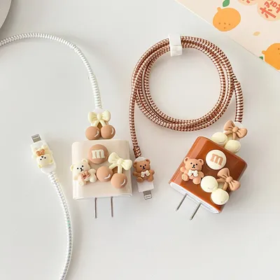 IPhone Charger Cable Protector Cartoon Bear Charger Head Case For IPhone 15 14Pro Max 18W 20W Data