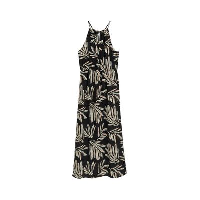 TOM TAILOR DENIM Damen Neckholder Maxi-Kleid, schwarz, Gemustert, Gr. M Image