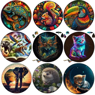 Hedgehog Wooden Jigsaw Puzzle DIY Crafts Animal Wood Puzzles For Kids Adults Educational Brain