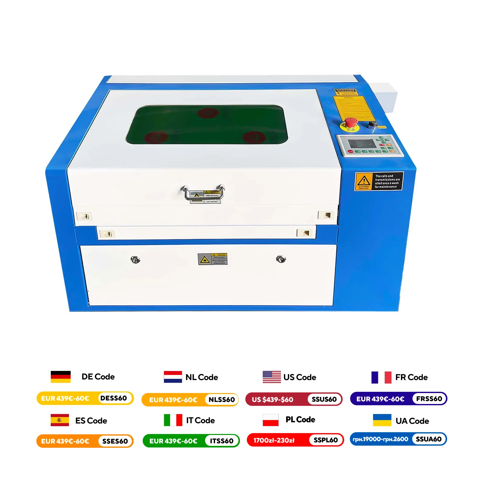 VEVOR 50W Macchina per incisione laser Macchina per taglio tubi laser CO2 Area di lavoro 300 mm x 500 mm per taglio legno pelle
