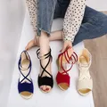 Chaussures pour femmes à fermeture éclair nouvelles sandales d'été femmes décontracté respirant bout ouvert en daim cent chaussures à talons inclinés cent