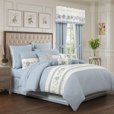 Garden Bloom Embroidered Comforter Set Blue, Queen, Blue