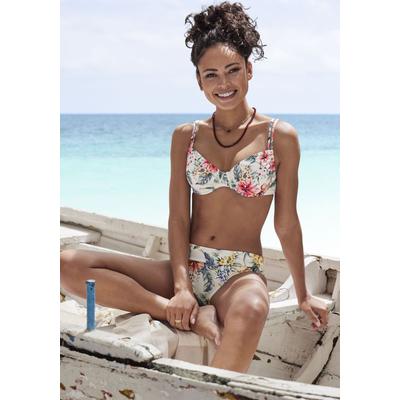 Bügel-Bikini-Top LASCANA "Salsa", Damen, Gr. 44, Cup D, beige (creme bedruckt), Microfaser, Recycling-Polyamid, geblümt, Bikini-Oberteile, mit tollem Blumenprint Image