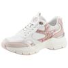 Keilsneaker TAMARIS, Damen, Gr. 37, weiß kombi, rose glitzer, Ziegenveloursleder, Textil, Lederimitat, kontrastfarbene Details, sportlich, Schuhe, Plateau, Freizeitschuh, Schnürschuh mit kontrastfarbenen Details