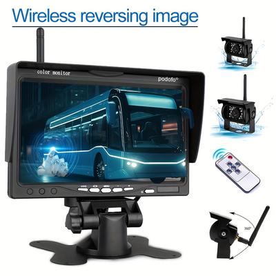 "TEMU Camecho Vehicle Truck 2 Backup Cameras & Monitor Parking Assistance System, Rear View Camera + 7"" Monitor For Rv Truck Trailer Bus, Without Battery"