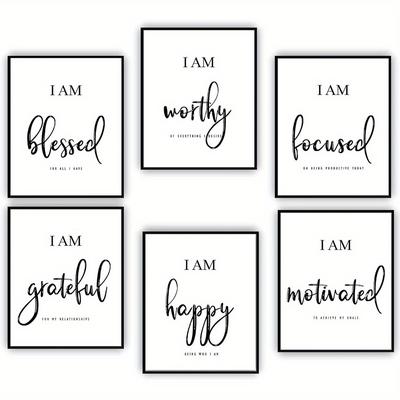 TEMU 6pcs Inspirational Quotes Wall Art, Black & White Frameless Posters, Motivational Phrases For Office & Bedroom, 11x14 Inches, Unframed Art Prints For Classroom Decor Image