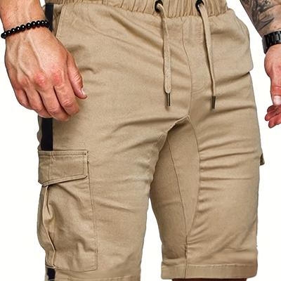 TEMU Men' Gray Cargo Shorts With Multiple Pockets - Casual Drawstring Waist, Non-stretch Woven Fabric, Regular Fit, Solid Color For Casual Attire, Everyday | Shorts | Glossy Texture Short Image