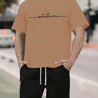 TEMU Large Size Summer Trendy Casual Sports Suit For Men, Fashionable And Running Short Sleeve And Shorts Set, Plus Size Image