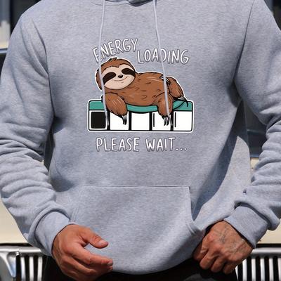 TEMU Men's New Stylish Cartoon Sloth Hoodie, Energy ... Featuring Letter Prints, , Drawstring Hood, Autumn And Winter, Comfortable And Long-sleeve Sweatshirt. Image