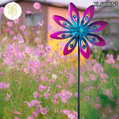 TEMU 1pc Vibrant Wind Spinner With Colorful Blades - Metal Garden Stake For Outdoor Lawn, Deck & Garden Decoration, No Electricity Or Batteries Needed, Decoration Image