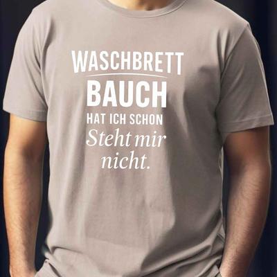 TEMU Washboard Belly Text Men's Casual Neck Short Sleeve T-shirt For Summer, Plus Size Image