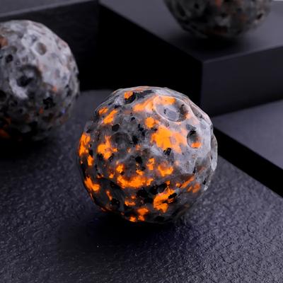 TEMU -the-dark Natural Yooperlite Sphere – Uv Reactive Flame Stone Beads, Bohemian Style Crystal Orb With Hues, Rough Textured Surface For & Home Decor, Sparkly Beads Image