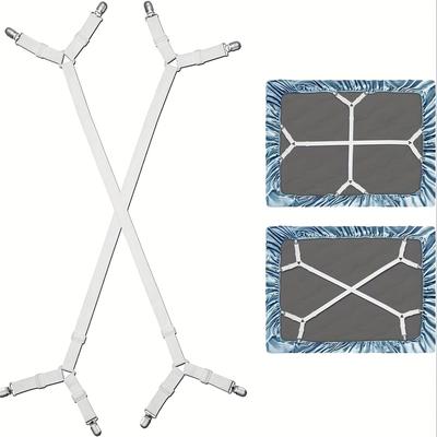 TEMU 2pcs Adjustable Bed Sheet Strap Fasteners, Triangle Elastic Mattress Cover Clips, Metal Gripper For Tablecloth Sofa Slipcover, Black Nylon Woven, Hand Wash Only Image