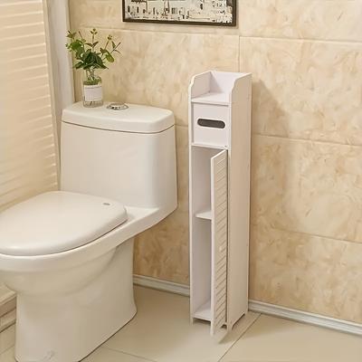 TEMU White Multi-functional Bathroom Cabinet With Drawer & Shelves – Freestanding Toilet Paper Holder, 23.23 Inches Tall, Resin Material, No , Small Spaces, Bathroom Storage Image