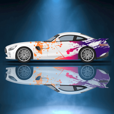 TEMU Stylish White To Blue Gradient Car Decal - Full Body Vinyl Wrap, & Waterproof Protection, Elegant With Air Vents And Emblems, Sedans, Suvs, And Trucks, Vehicle Stickers Image