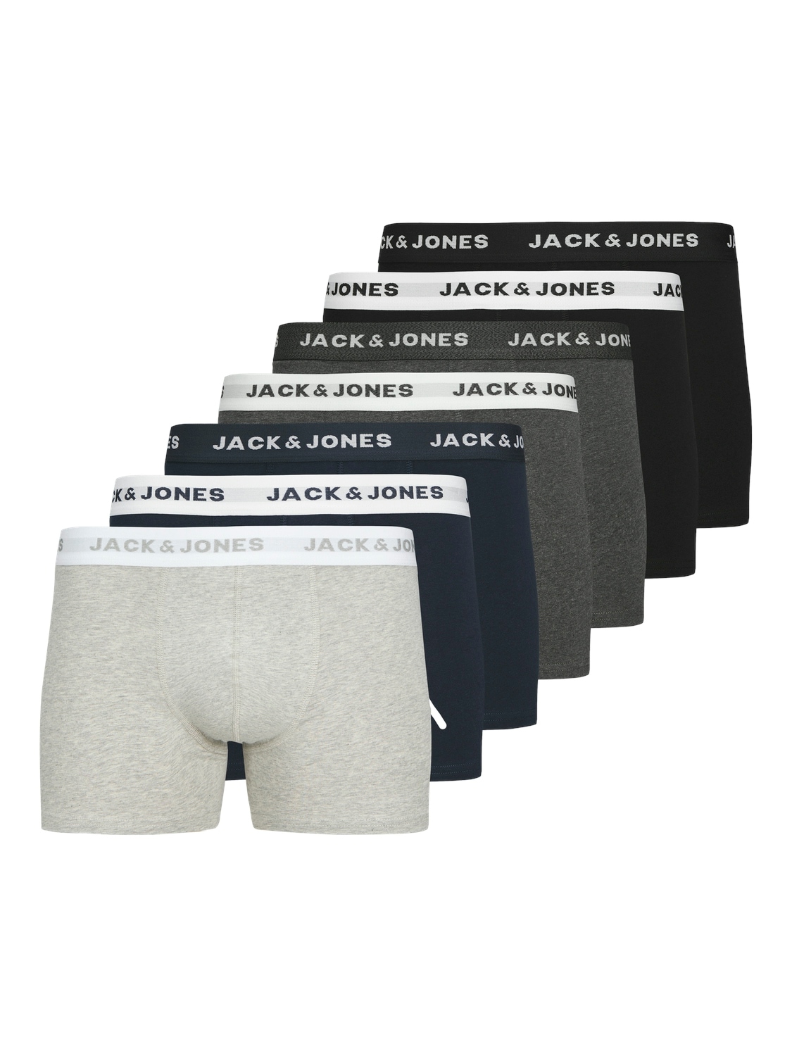 Trunk JACK & JONES "JACBASIC TRUNKS 7 PACK NOOS", Herren, Gr. XXL, 7 Stk., grau (light grau melange), Jersey, Obermaterial: 95% Baumwolle, 5% Elasthan, meliert, eng, Unterhosen