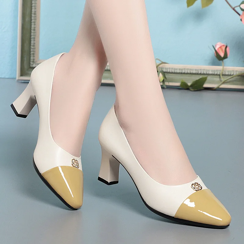 Fashion Elegant Soft Leather Shoes Women's Black Platform Loafers 2024 Spring Block High Heels Shoes For Office Work Daily Mom