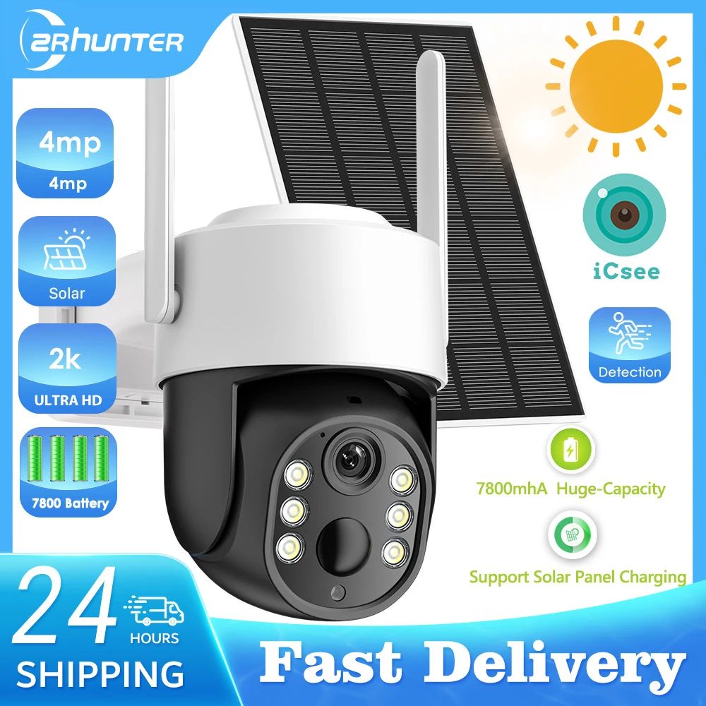 Outdoor WiFi Camera Wireless Solar PTZ Camera 4MP HD Built-in Battery Video Surveillance CCTV Camera Long Time Standby ICSEE APP Image