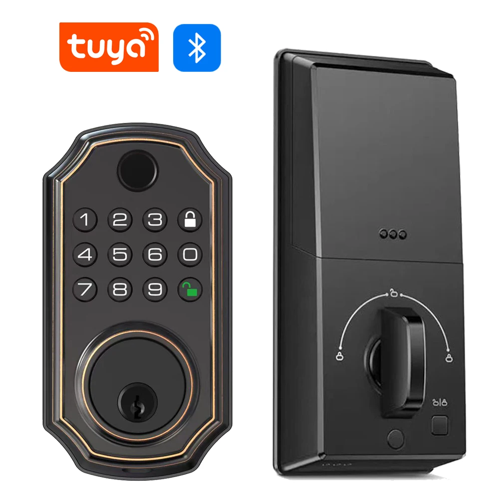 Fingerabdruck-Smart-Riegel-Türschloss, elektrisches schlüsselloses Zugangsschloss für Haustür, physikalischer Schlüssel, Telefon, Entsperren der Bluetooth-Tuya-App