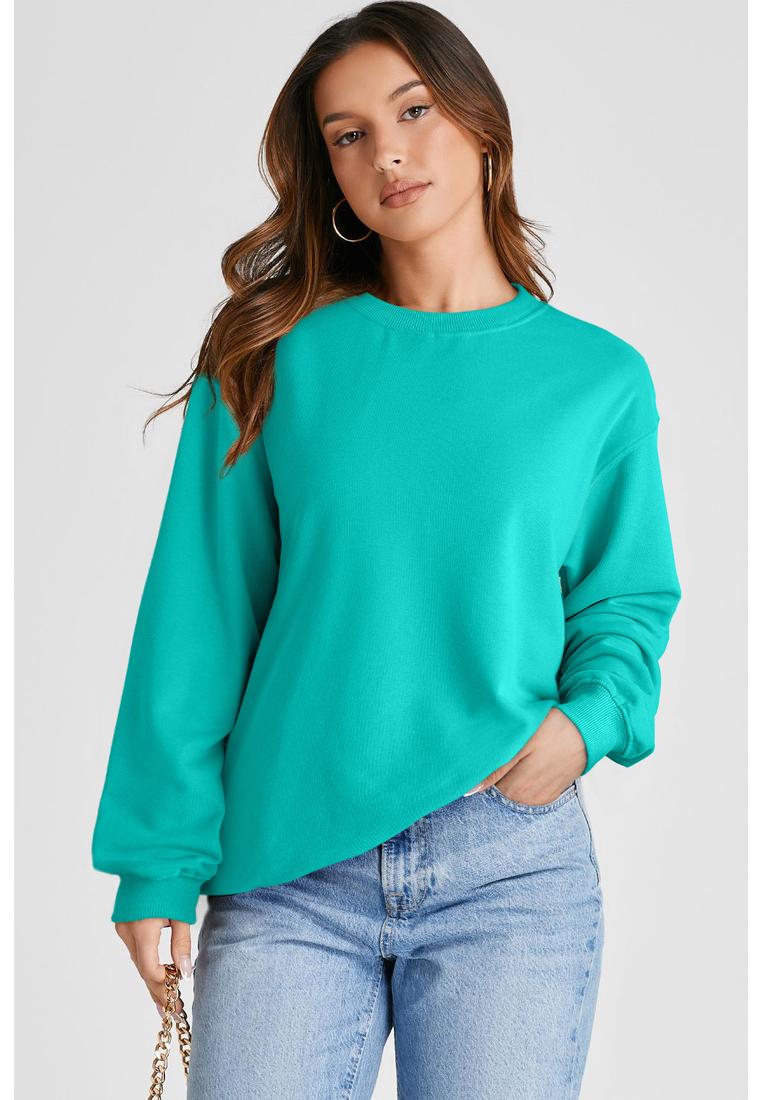Azura Exchange Aruba Blau Schlichtes Drop Shoulder Crewneck Pullover Sweatshirt Image