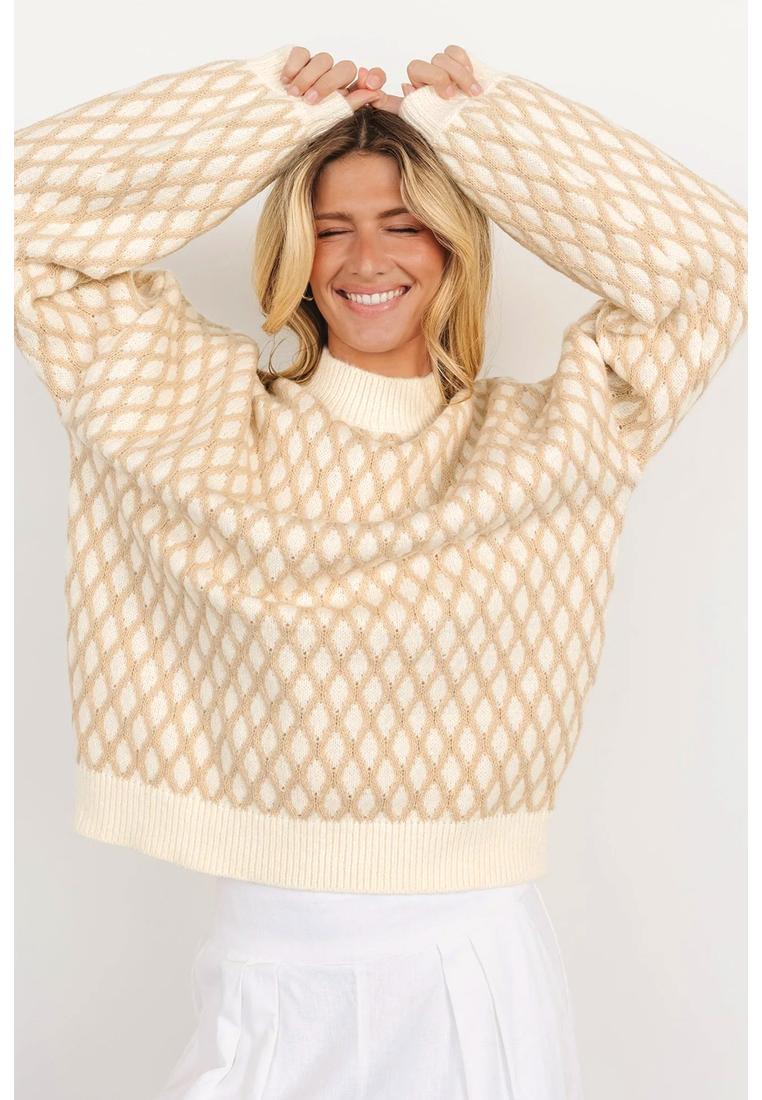 Azura Exchange Haferbrei Diamantstrick Drop-Shoulder Lockere Pullover Image