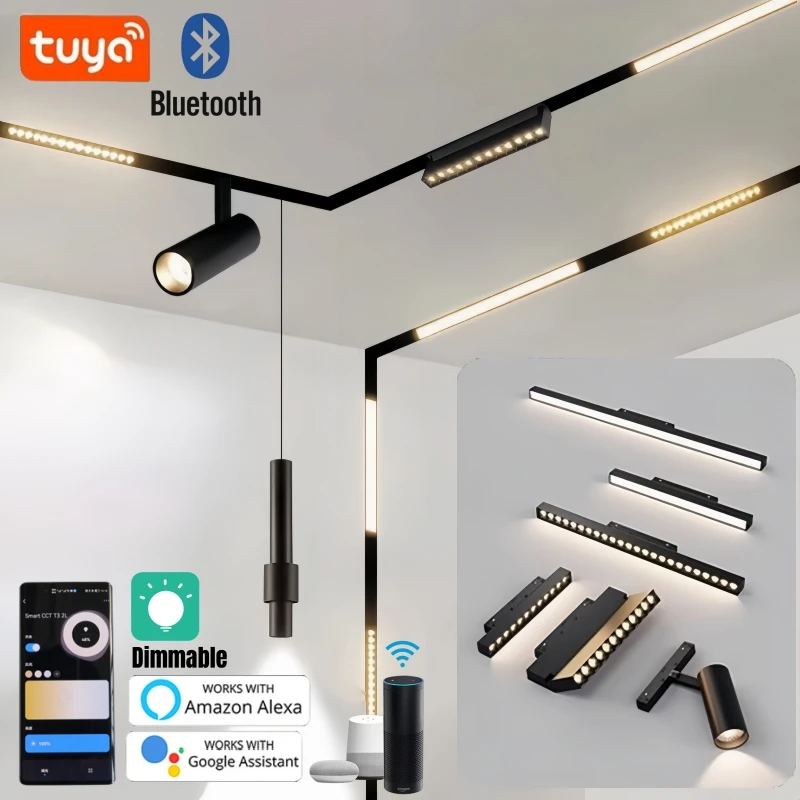 Einbau Tuya LED Magnetische Schienen Licht 48V Smart Dimmbare Bluetooth Decke Strahler APP Steuerung Linear Schiene Beleuchtung System