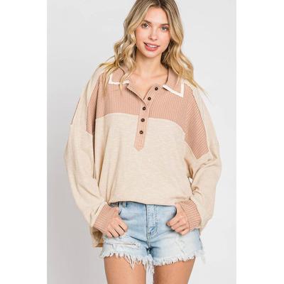 Azura Exchange Aprikosenfarbenes Oversized-Stricktop mit Waffel-Kontrast Image