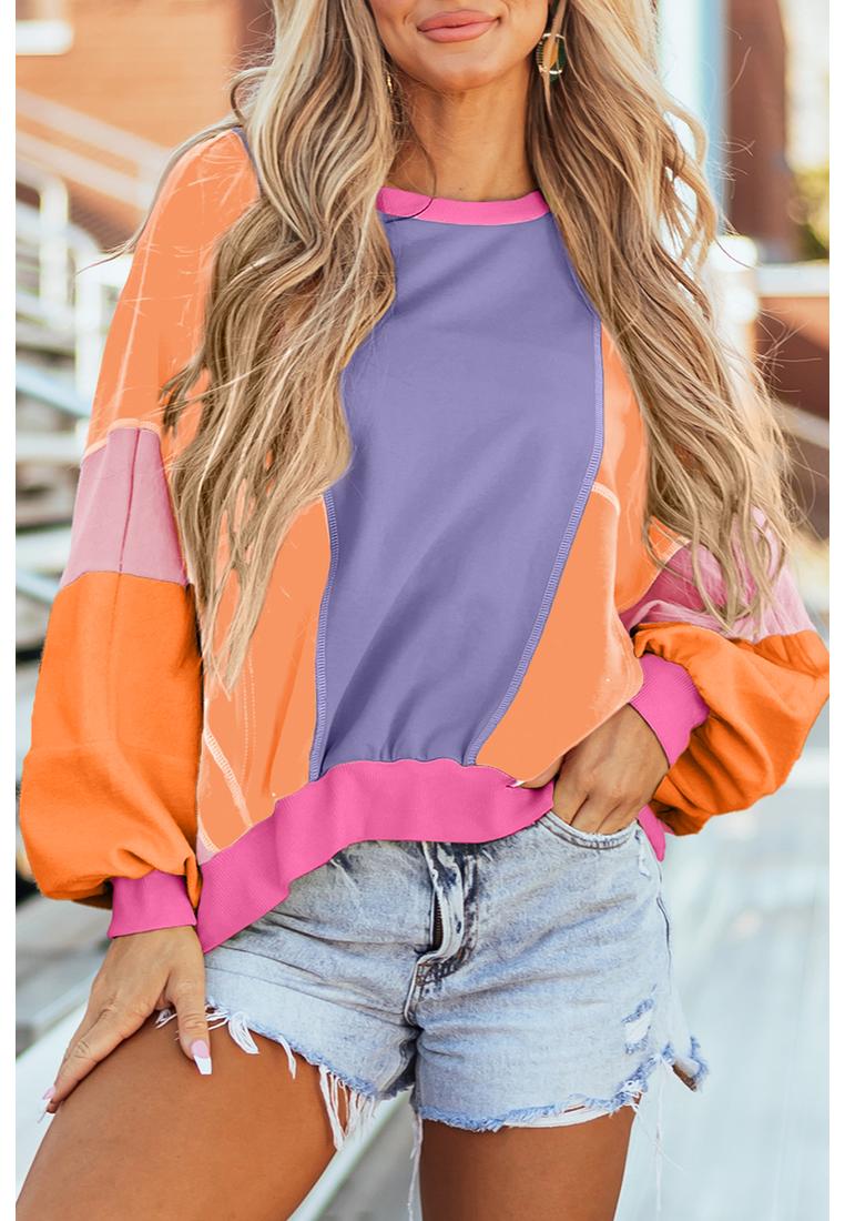 Azura Exchange Damen Farbblock Sweatshirt - Orange Pink Lila Image