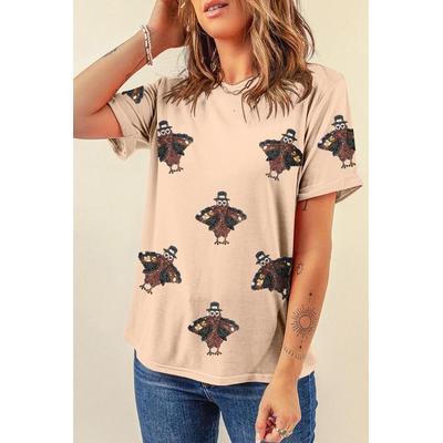 Azura Exchange Damen Türkei Pailletten T-Shirt Beige Image