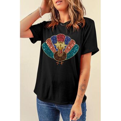 Azura Exchange Schwarzes Glitzer Truthahn Heat Transfer Druck Thanksgiving T-Shirt Image