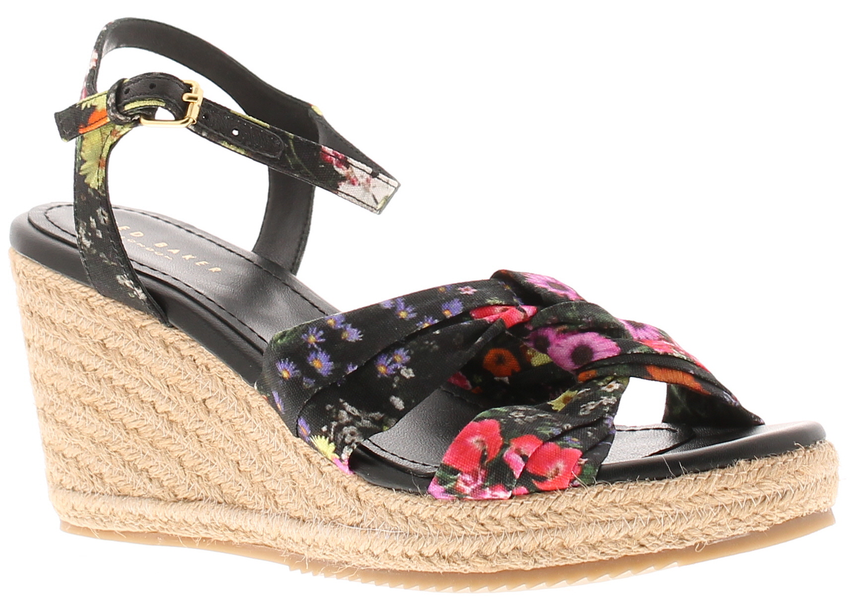 Ted Baker Damen Sandalen Cardima Espadrille Keilabsatz Floral Druck Schwarz