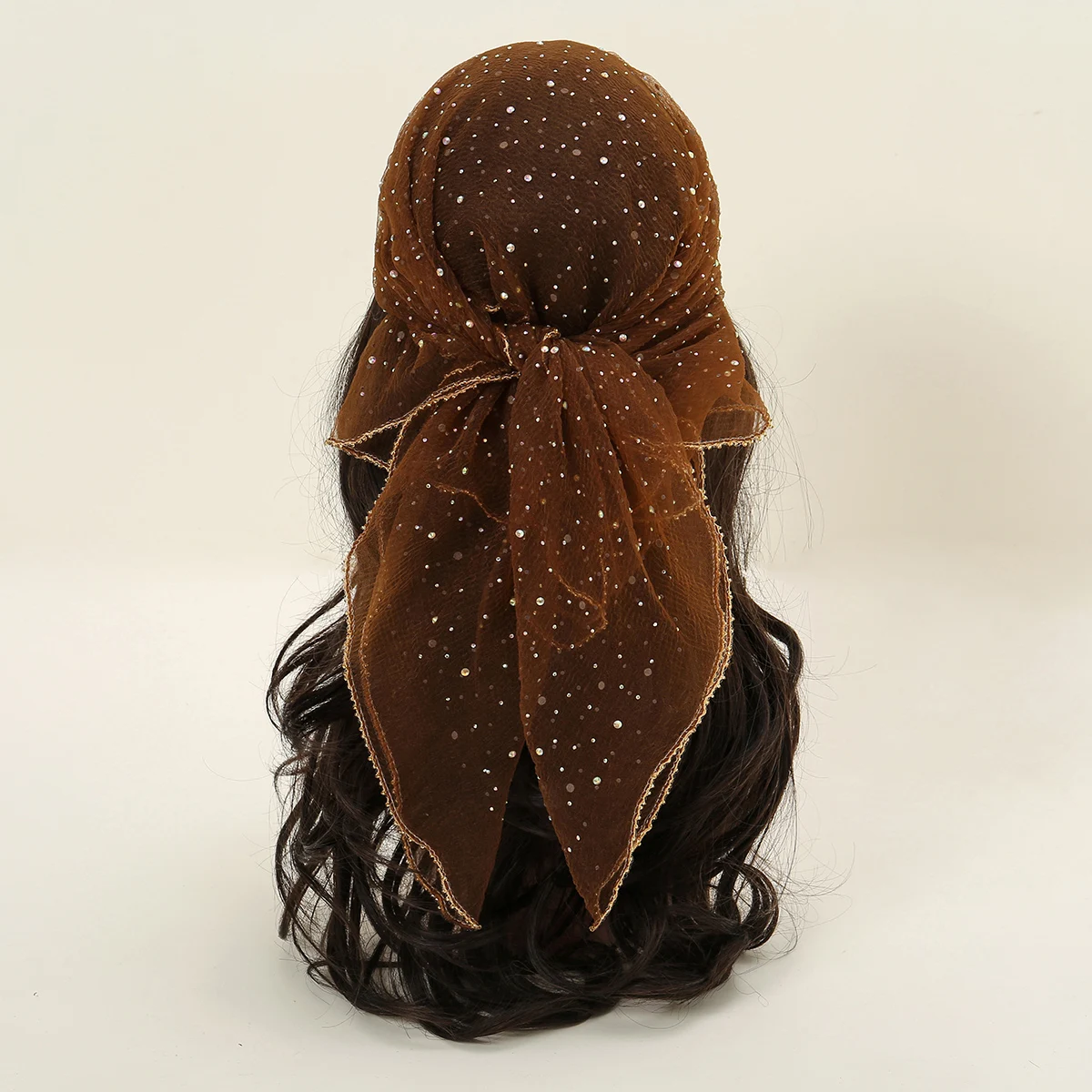 80*80cm Strass Quadrat Schal Frauen Kleine Größe Dünne Gewicht Atmen Turban Luxus Design Diamanten Glänzende Hijab Stirnband Image